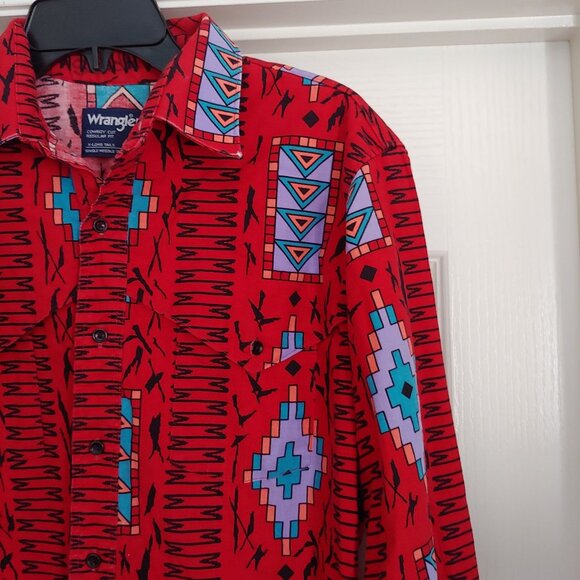 Wrangler Cowboy Cut Long Tails Western Rodeo Native Aztec Button Shirt 16-34 - Picture 3 of 10